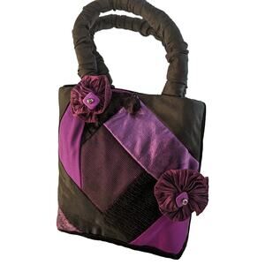 Designer evening bag crazy Quilted Purples.Holds Phone 6"X5.5" X1" Button + Loop